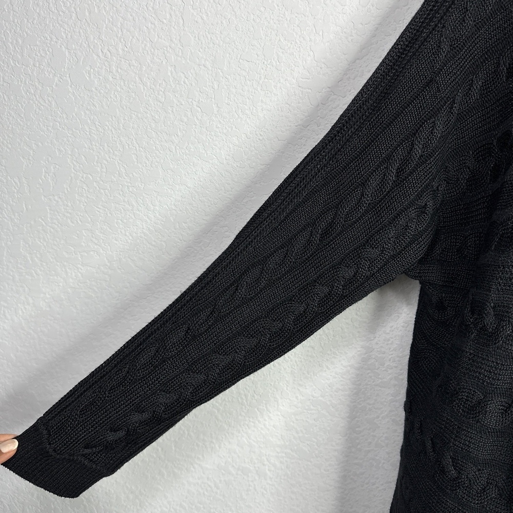 Lauren Ralph Lauren Cardigan Women L Black Cable Knit Cottagecore Boho Fisherman - Picture 5 of 11